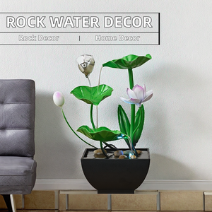 ミニ室内天然石卓上噴水、メッキ金属製フラワーテーマ、オフィス、自宅、寝室の装飾、ホームデコレーション - Product Image 2
