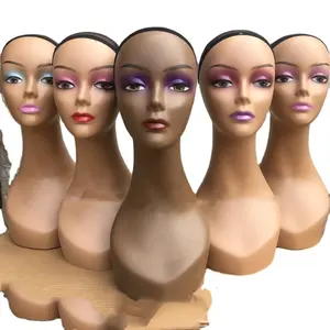 Tête de mannequin, femme en peau brune, bon marché, tête et épaules de mannequin pour le maquillage