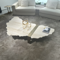 Meubles de conception d'art irrégulier grande table basse en marbre Table basse traditionnelle Table basse en pierre pieds en acier inoxydable
