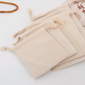 Wholesale Promotional Calico Organic Small Custom Printed Gift Canvas Muslin Pouch Drawstring Cotton Bag