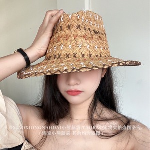 Sombrero de Rafia para Mujer, Estilo Hepburn, Protección Solar, Transpirable, de Ala Ancha, para Vacaciones en la Playa, en Rosa, Verde, Azul y Marrón - Product Image 4