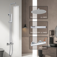 Ensemble de robinetterie de douche thermostatique contemporain en acier inoxydable apparent pour salle de bain, avec système de douche pluie, idéal pour les hôtels