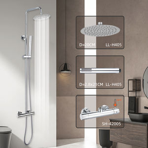 Ensemble de robinetterie de douche <span class=keywords><strong>thermostatique</strong></span> contemporain en acier inoxydable apparent pour salle de bain, avec système de douche pluie, idéal pour les hôtels - Product Image 2