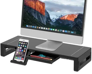Desktop Monitor Stand with Drawer and Smartphone Holder 3 Level Adjustable Computer Monitor Stand