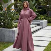 Robe longue élégante à volants et lacets, col en V, de haute qualité, couleur unie, manches longues, style Moyen-Orient arabe, avec foulard ton sur ton, ensemble deux pièces