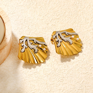 ต่างหูแฟชั่นสไตล์ยุโรปและอเมริกา สแตนเลสชุบทอง 18K ดีไซน์เรขาคณิต ต่างหูแบบติดหู ซีรีส์ทะเล - Product Image 2