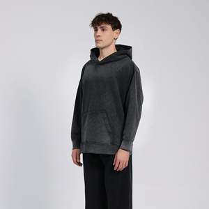 Suéter CL400h de 400g con Capucha, Estilo Retro Desgastado, Felpa Fina, Talla Grande, Hombros Caídos, Diseño Sólido, 100% Algodón, Oversize, Otoño - Product Image 2