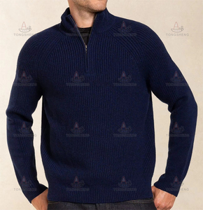Proveedor de prendas de punto personalizado <span class=keywords><strong>cuello</strong></span> <span class=keywords><strong>alto</strong></span> para <span class=keywords><strong>hombre</strong></span> 1/4 cuarto Zip Jumper <span class=keywords><strong>Jersey</strong></span> de punto de lujo lana Cachemira media cremallera suéter hombres - Product Image 2