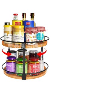 Wooden kitchen <b>spice</b> <b>rack</b>, <b>rotating</b> desktop <b>spice</b> storage <b>rack</b>, double-layer wooden household sundry organizer. - Product Image 5