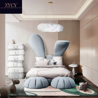 Lit pour enfant en bois massif, design minimaliste moderne, lit doux en forme de lapin, design de dessin animé, mobilier de chambre à coucher pour filles, lit personnalisé pour enfants