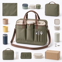 Sac à bandoulière pour pique-nique avec compartiment central pour bouteille, poches pour couverts et poignées de transport pour le camping, les voyages et les repas en plein air