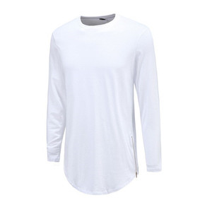2023 nouvelles tendances hommes t-shirts Super palangre à manches longues T-Shirt Hip Hop Arc ourlet avec ourlet incurvé côté fermeture éclair hauts t-shirt hommes - Product Image 3
