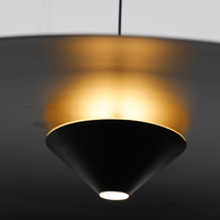 Luminaire suspendu moderne en aluminium noir en forme de dôme avec LED blanc chaud, angle de faisceau de 160° et IRC 80 pour salon