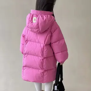 2024 Children New Winter Zipper Jackets Long Sleeve Down Cotton Outerwear Warm Girl Hooded Coat Girls Cotton Padded Coat