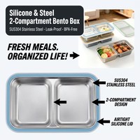 Boîte à lunch bento en acier inoxydable 304 à 2 compartiments, anti-fuite, pour enfants, boîte à lunch en métal, contenants portables
