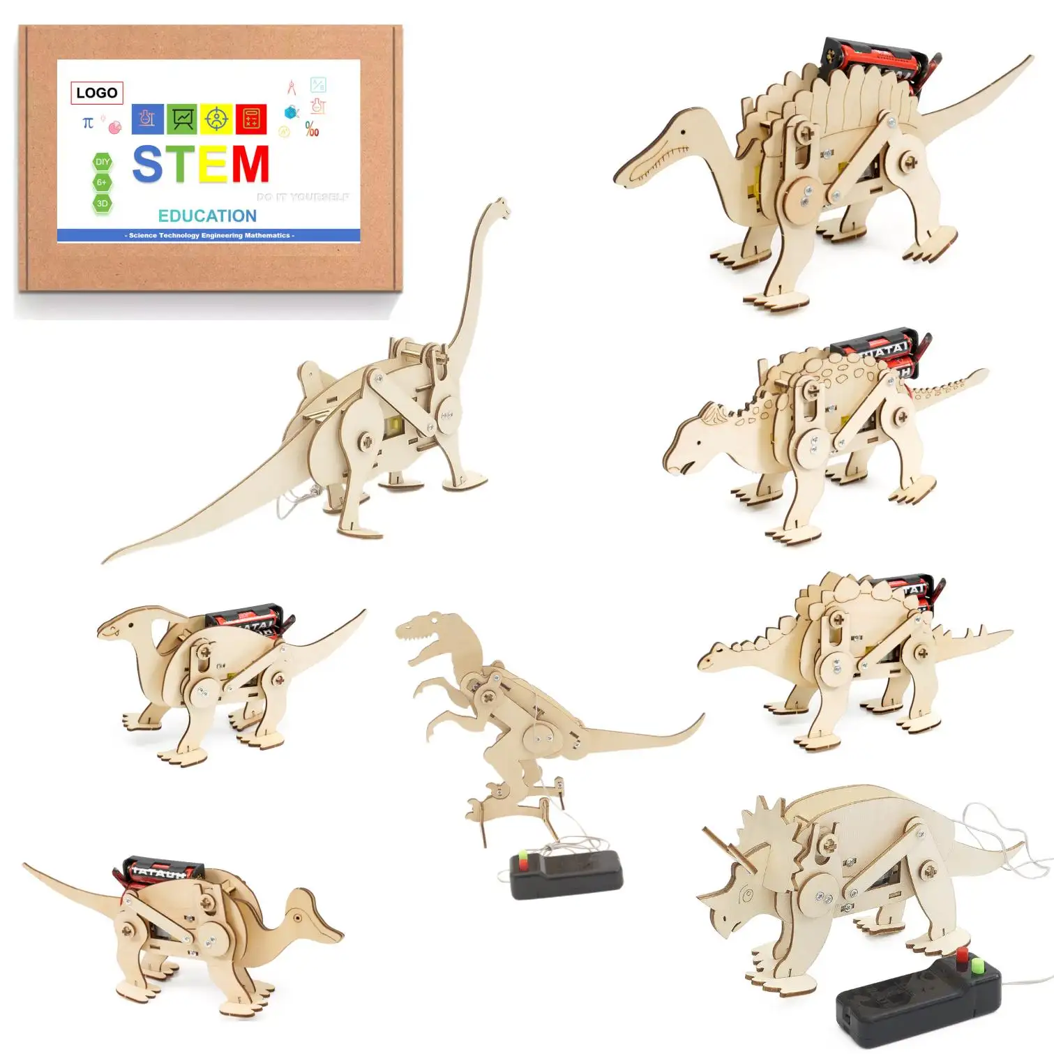 MI Learning Resources Educational Toys Science Engineering Toys 3D Wooden Dinosaur Puzzle Children's Jigsaw Puzzles DIY STEM Toy