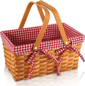 <span class=keywords><strong>Cesta</strong></span> de picnic <span class=keywords><strong>rectangular</strong></span> pequeña forrada con forro de guinga <span class=keywords><strong>cesta</strong></span> de virutas de madera blanca antigua <span class=keywords><strong>cesta</strong></span> de virutas de madera redonda natural - Product Image 1