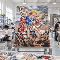 Mosaïque murale artisanale de l'archange Michel - Saint Michel tuant le dragon, en feuille d'or et carreaux de verre découpés, art mural pour villa, église, autel