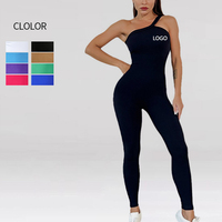 Combinaison de yoga côtelée sans couture à une épaule pour femme, justaucorps de sport extensible pour Pilates et fitness