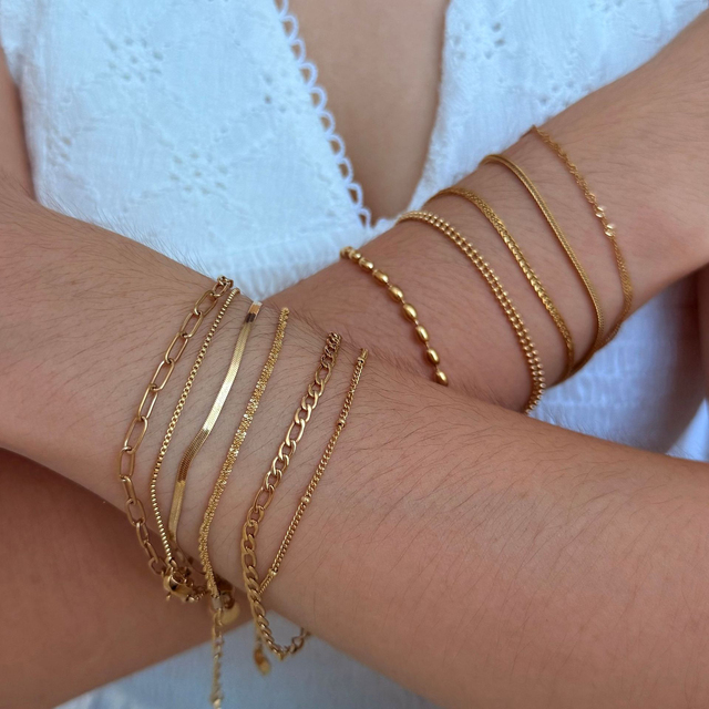 Minimalist Style Modern O Chain 18k Pvd Gold Plated Stainless Steel Bracelet Fashion Jewelry Bracelets Bangles