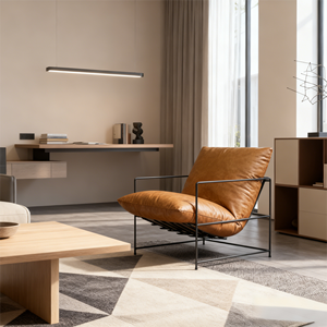 Fauteuil d'appoint moderne et rétro en cuir rembourré avec structure en fer, confortable et de haute qualité, couleur personnalisable pour la maison ou le bureau - Product Image 2