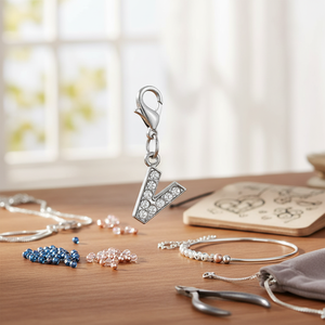 Ciondolo a forma di lettera V in argento con accenti di cristallo per la creazione di gioielli e accessori personalizzati - Product Image 3