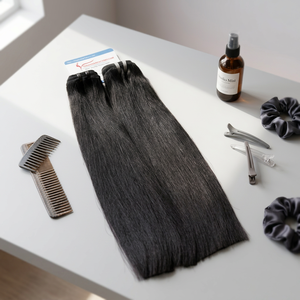 Produit phare : Extensions de cheveux humains vierges vietnamiens, lisses comme des baguettes, en trame, Super Double Drawn - Product Image 1