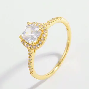 Оптовая Продажа 925 стерлингового серебра 18K позолоченные циркониевые Квадратные Кольца с бриллиантами кольцо обручальное женское кольцо
