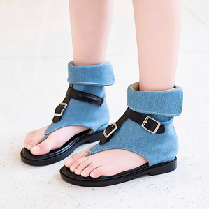 Sandales d'été pour enfants en gros – Tongs en jean tendance pour filles, sandales montantes à fermeture éclair arrière - Product Image 1