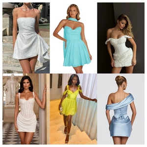 <b>Summer</b> Strapless Mini <b>Dress</b> Women Sexy Solid Satin Corset Bodice A-Line Short Party <b>Dress</b> <b>Evening</b> Gown - Product Image 1