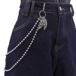 Cadena de cintura de doble capa con cuentas, colgante de pluma de acero inoxidable con cara de fantasma, accesorio de estilo hip hop punk para jeans - Product Image 5