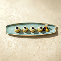Plat de service ovale long en céramique au design créatif, bord texturé effet pierre, luxe, pour restaurant, plateau de fruits de mer