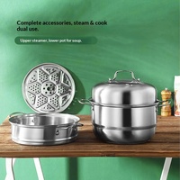 Marmite à vapeur en acier inoxydable de style coréen, antiadhésive, compatible lave-vaisselle, design moderne et épuré, épaissie pour la cuisson à la vapeur des soupes