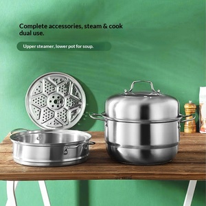 Marmite à vapeur en acier inoxydable de style coréen, antiadhésive, compatible lave-vaisselle, design moderne et épuré, épaissie pour la cuisson à la vapeur des soupes - Product Image 3