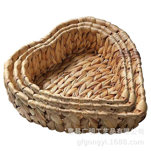 Hand-woven <b>Storage</b> <b>Basket</b> Heart-shaped Woven Tray Rectangle Size Handmade Desktop Organizer Nordic Style Fruit Plate - Product Image 5