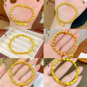 <span class=keywords><strong>Bracelet</strong></span> en or, perle porte-bonheur émail couleur sable style ancien, deux vies <span class=keywords><strong>de</strong></span> joie, tresse tendance plaquée cuivre - Product Image 4
