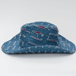 Nouveau design – Chapeau de <span class=keywords><strong>cowboy</strong></span> en jean bleu western à large bord avec déchirures style jazz, unisexe, décontracté, pour l'extérieur, protection solaire, toutes saisons - Product Image 3