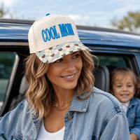 Casquette de baseball Dymf à 5 panneaux avec patchwork en forme de cœur, logo « Cool Mom » brodé, personnalisable, pour femmes, idéale pour les événements en plein air