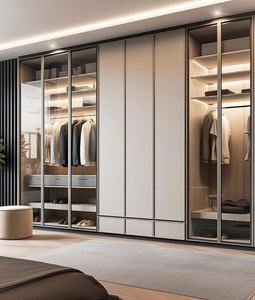 Le plus récent placard de plain-pied portable moderne Systèmes personnalisés Conception Placards de chambre à coucher en bois avec porte en bois massif - Product Image 2