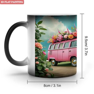 Curved Ergonomic Handle Easy Hold Mug Frosted Black 11oz <b>Ceramic</b> Heat Sensitive <b>Cup</b> - Product Image 1