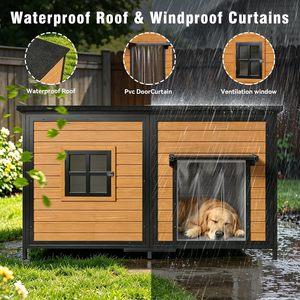 59" Extra <b>Large</b> Dog House Weatherproof Roof Outdoor Use Easy Install Clean Anti-Chewing Metal Fir Wood Frame for Dogs - Product Image 3