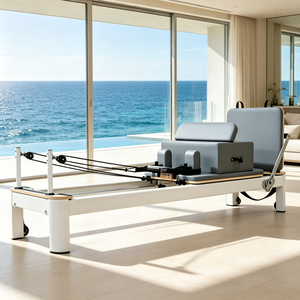 Reformer Pilates Blanc Double Utilisation avec Ensemble de Sangles Doubles pour Entraînement en Couple - Product Image 1