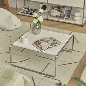 Ensemble de tables basses Bauhaus en acier inoxydable, plateau en verre trempé rectangulaire, combinaison de meubles de salon, design moderne - Product Image 4