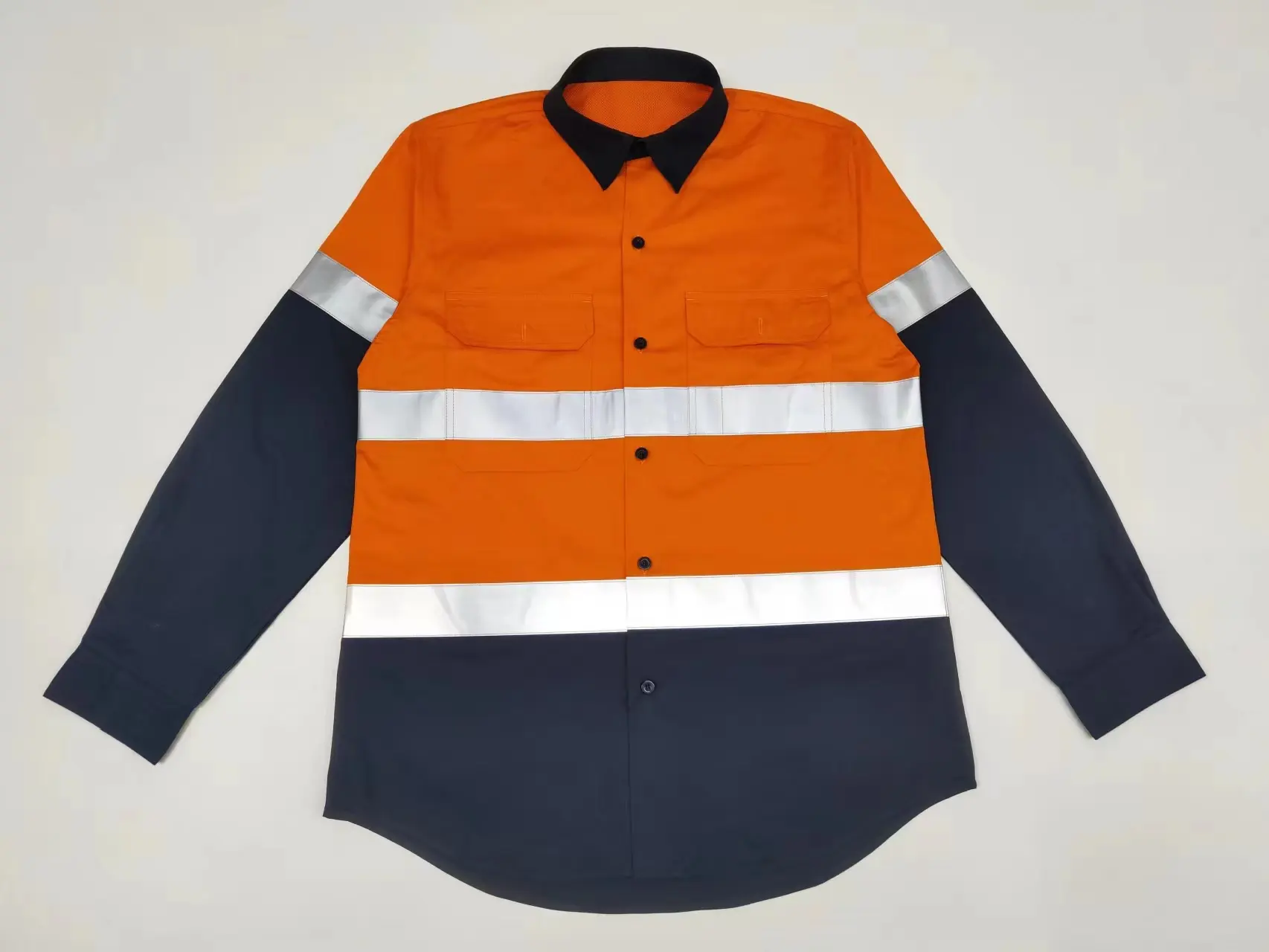 Arancione Hi Vis costruzione camicia di sicurezza riflette camicie di sicurezza stradale uniforme da lavoro con il braccio e la schiena di ventilazione