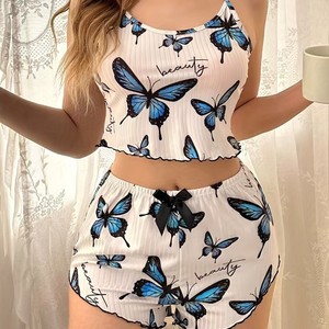 Vendita calda Sexy <span class=keywords><strong>pigiama</strong></span> tuta stampa bretelle comodo Casual adatto per l'abbigliamento quotidiano da donna - Product Image 1