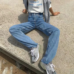 <span class=keywords><strong>Pantalones</strong></span> vaqueros de pierna recta holgados multifuncionales de otoño para mujer, <span class=keywords><strong>pantalones</strong></span> largos sólidos de mezclilla de piernas anchas con bordes <span class=keywords><strong>rotos</strong></span> ajustados de cintura alta - Product Image 5