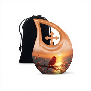 Offre Spéciale beau coucher de soleil cardinal oiseau larme croix crémation urne pour cendres humaines avec sac en velours gratuit - Product Image 1