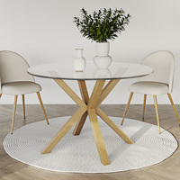 Ensemble de meubles de salle à manger en verre trempé en forme de X pieds en métal table à manger ronde en verre