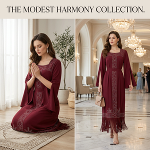 Burgundy Modest Maxi Dress for Women Beaded Party OEM - Product Image 5