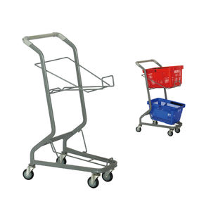 सुपर मार्केट शॉपिंग के लिए दो बास्केट के साथ जस्ता हुआ धातु की अनफोल्डिंग टोकरी ट्रॉली - Product Image 2